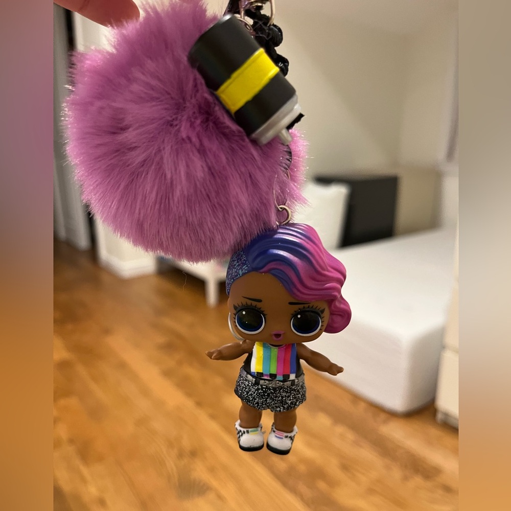 Colorful LOL Doll Keychain with Purple Pom Pom